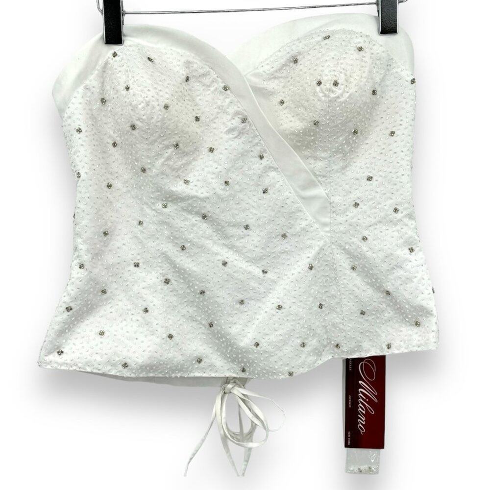 Milano white beaded lace-up back sweetheart neckline corset top size 18 NEW